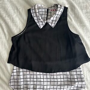 Three Hearts Black and White Sleeveless Blouse